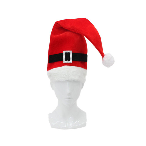 Santa Hat Costume Christmas Dress Up Unisex Adults Kids Novelty Xmas Party Cap [Design: Tall Santa Hat w Buckle]