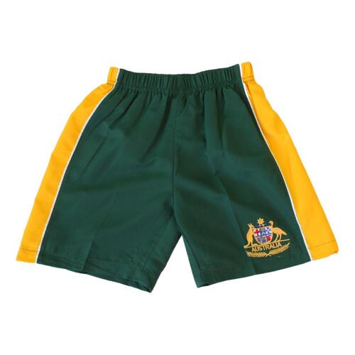 Kids Boys Board Shorts Australia Day Souvenir Beach Swim Surf Sport–Green & Gold [Size: 4]