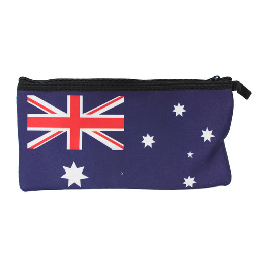 Australian Souvenir Kangaroo Aboriginal Pencil Case Pen Holder Pouch Zipped Bag [Design: Flag]