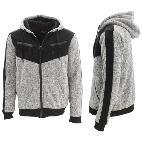 Men's Thick Winter Sherpa Fur Hoodie Zip Up Hooded Jacket Coat Marle [Size: S] [Colour: Light Grey/Black]