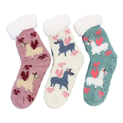 3 Pairs Womens Mens Kids Thick Home Bed Socks Slipper Non-slip Warm Fur Lounge [Qty: 3 pairs] [Design: Women's - D-2]