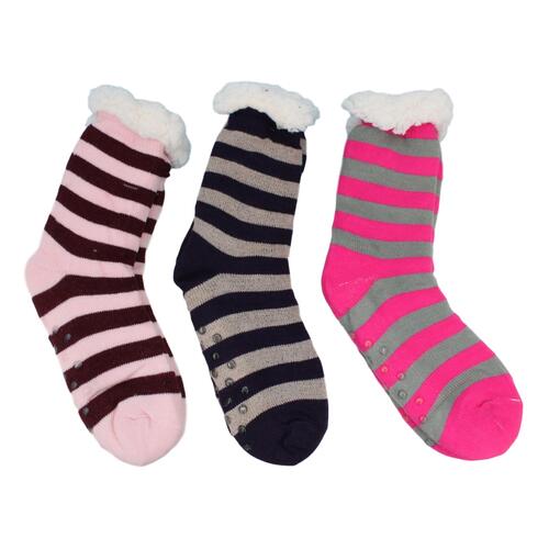 3 Pairs Womens Mens Kids Thick Home Bed Socks Slipper Non-slip Warm Fur Lounge [Design: Women's - F-1] [Qty: 3 pairs]