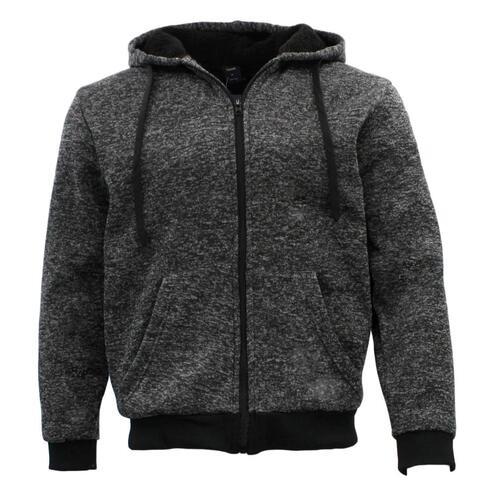 FIL Men's Sherpa Fur Hoodie Thick Winter Jacket Zip Hooded Jumper Sweater Marle [Size: S] [Colour: Black Marle]
