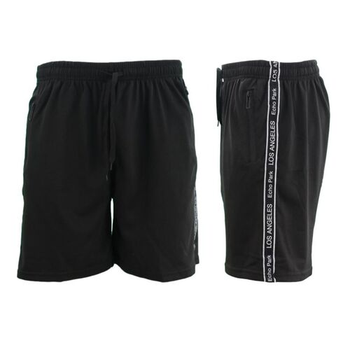 Men's Gym Sports Jogging Casual Basketball Shorts Zipped Pockets Los Angeles C [Size: 2XL] [Colour: Black]