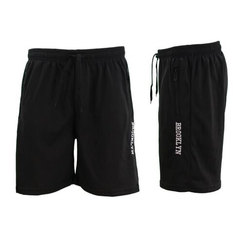 FIL Men's Gym Sports Jogging Casual Basketball Shorts Zipped Pockets BROOKLYN B [Size: S] [Colour: Black]