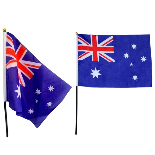2-8x Australia Day Flag On Stick Hand Held Waving Large Oz Car Australian Banner [Design: Flag 21x30cm (Set of 2)]
