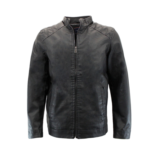 Men's PU Leather Jacket Zip Bomber Coat Motorcycle Biker Jacket Fleece Lined [Size: M] [Colour: Black]