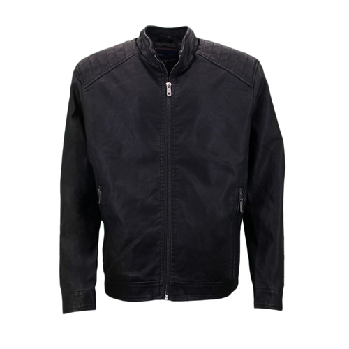 Men's PU Leather Jacket Zip Bomber Coat Motorcycle Biker Jacket Fleece Lined B [Size: M] [Colour: Black]