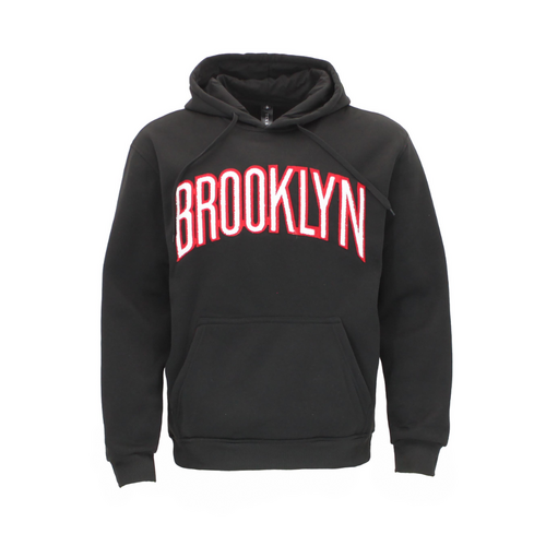 FIL Mens Fleece Hoodie Pullover Hooded Embroidered Jumper Sweater - BROOKLYN [Size: S] [Colour: Black]
