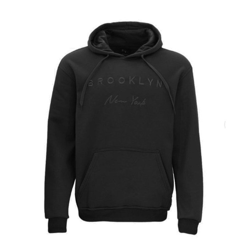 Men's Hoodie Embroidered Fleece Pullover Jumper Sweatshirt - Brooklyn New York [Size: S] [Colour: Black]