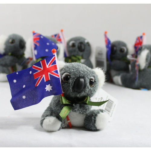12 x Australian Souvenir Soft Toy Animals Koala Kangaroo Platypus Wombat 10-15cm [Design: Koala with Flag] 