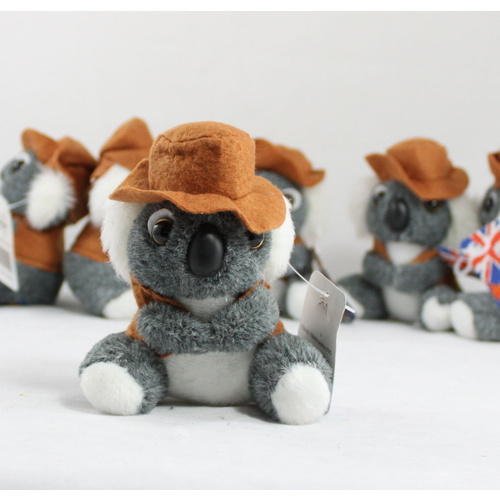 6 x Australian Souvenir Soft Toy Animals Koala Kangaroo Platypus Wombat 10-15cm [Design: Koala with Hat]