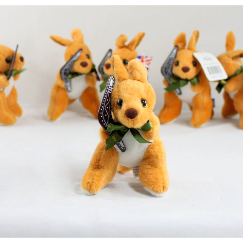 12 x Australian Souvenir Soft Toy Animals Koala Kangaroo Platypus Wombat 10-15cm [Design: Kangaroo with Boomerang]