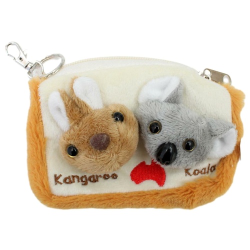 Australian Souvenir Soft Toy Coin Purse Pouch Bag Charm Kangaroo Koala Australia [Design: Kangaroo & Koala]