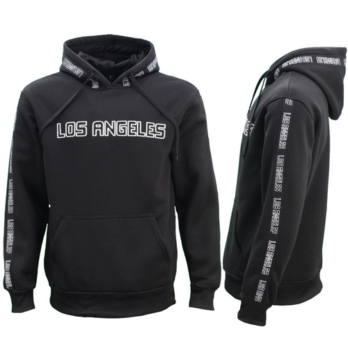 FIL Men's Striped Fleece Hoodie Pullover Hooded Jumper Sweater - LOS ANGELES [Size: S] [Colour: Black]