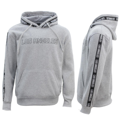 FIL Men's Striped Fleece Hoodie Pullover Hooded Jumper Sweater - LOS ANGELES [Size: S] [Colour: Light Grey]