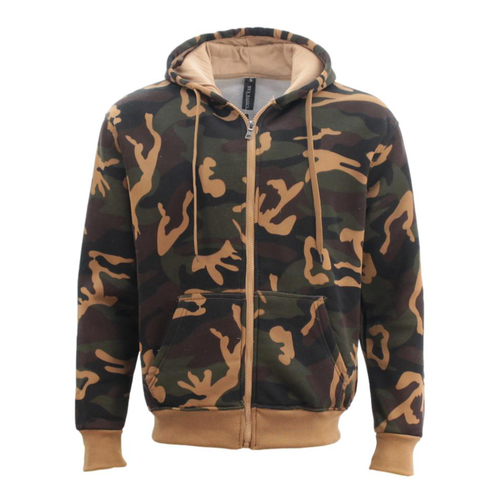 FIL Men's Camo Zip up Hoodie Fleeced Camouflage Military Print Jacket [Size: S] [Design:Brown Camo]