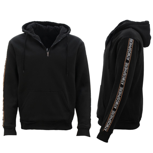 FIL Men's Fleece Unisex Quarter Zip Hoodie Hooded Pullover Jumper ATMOSPHERE [Size: S] [Colour: Black]
