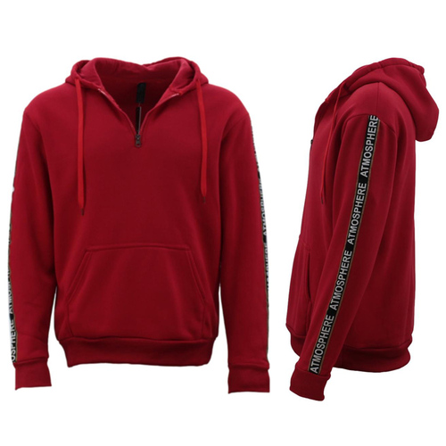 FIL Men's Fleece Unisex Quarter Zip Hoodie Hooded Pullover Jumper ATMOSPHERE [Size: 2XL] [Colour: Red]