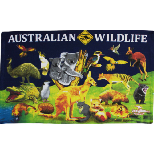 Australia Australian Souvenir Tea Towels 100% Cotton Linen Weave Flag Map Gift [Design: Australia - Wildlife]