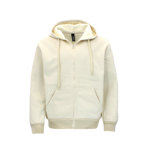 FIL Men's Zip up Thick Fleece Hoodie Jacket Hooded Geometric Pattern Coat Jacket [Size: 2XL] [Colour: Cream]