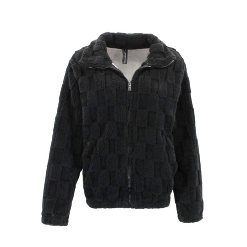 FIL Women's Teddy Fur Zip Up Jacket Fleece Soft Winter Sherpa Thick Fluffy Coat [Size: 10] [Colour: Black]
