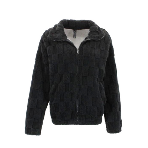 FIL Women's Teddy Fur Zip Up Jacket Fleece Soft Winter Sherpa Thick Fluffy Coat [Size: 8] [Colour: Black]