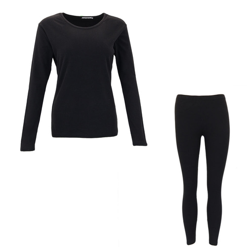 FIL Women's 2pc Thermal Underwear Set Fleece Long Sleeve Top & Bottom Base Layer [Size: 10] [Colour: Black]