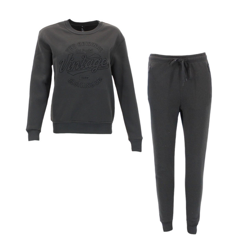 FIL Women's Fleece Tracksuit 2pc Set Loungewear Jumper Track Pants - Vintage [Size: 8] [Colour: Black]
