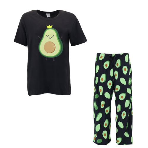 FIL Womens Summer PJ Sleepwear Lounge Set Pyjamas Top & 7/8 Pants - Avocado [Size: 8] [Colour: Black]
