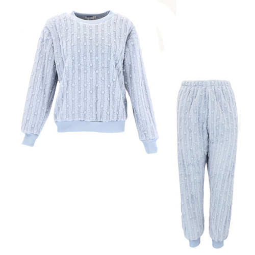 FIL Womens Fleece Loungewear Set Top & Pants Soft Warm Sleepwear Pyjamas 2pc [Size: 10] [Colour: Dusty Blue]