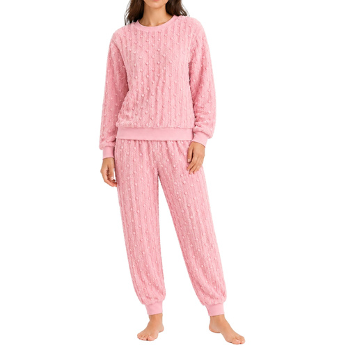 FIL Womens Fleece Loungewear Set Top & Pants Soft Warm Sleepwear Pyjamas 2pc [Size: 16] [Colour: Soft Pink]