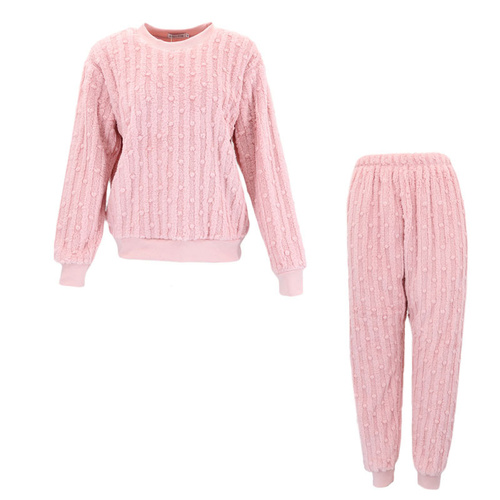 FIL Womens Fleece Loungewear Set Top & Pants Soft Warm Sleepwear Pyjamas 2pc [Size: 8] [Colour: Soft Pink]