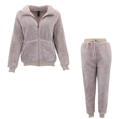 FIL Women's 2pc Fleece Lounge Set Zip Jacket & Jogger Pants Tracksuit Loungewear [Size: 16] [Colour: Lilac Grey]