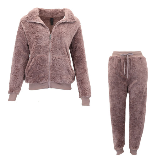 FIL Women's 2pc Fleece Lounge Set Zip Jacket & Jogger Pants Tracksuit Loungewear [Size: 8] [Colour: Rose Taupe]