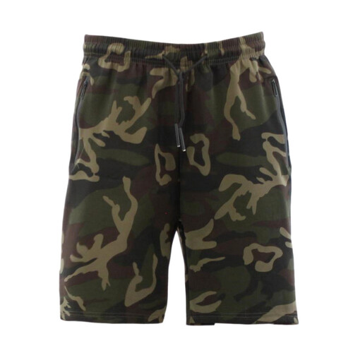 Men's Camo Shorts Gym Sports Jogging Casual Basketball Zipped Pockets Camouflage [Size: S] [Colour: Green Camo]