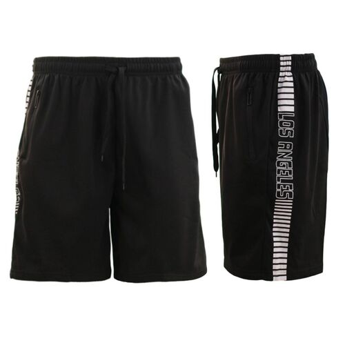 NEW Men's Gym Sports Jogging Casual Basketball Shorts Zipped Pockets Los Angeles [Size: S] [Colour: Black]