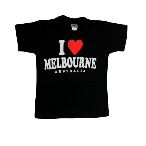 Kids T Shirt Australian Australia Day Souvenir 100% Cotton – I Love Melbourne [Colour: Black] [Size: 10] [Design: I Love Melburne] 
