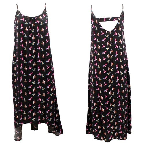 NEW Women's Summer Dress Bohemian Flowy Floral Beach Asymmetrical Hem Low Back [Colour: Swallows] [Size: S] 