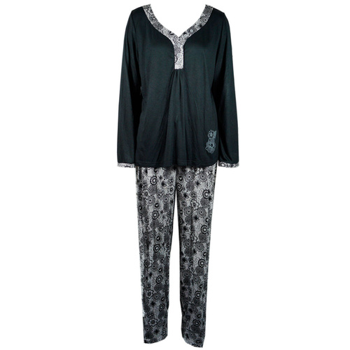 NEW Women's Ladies Pajamas Pyjamas PJ Sleepwear Set Two Piece Soft Touch Viscose [Colour: Black] [Size: L] 