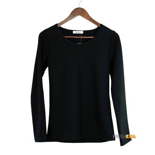 Ladies Thick Long Sleeve Top Crew Scoop Neck Soft Coral Fleece Lining Women's [Size: XS] [Colour: Black]