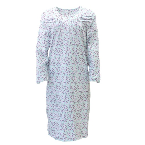 Women's 100% Cotton Long Sleeve Nightie Night Gown Pajamas Pyjamas Sleepwear [Size: S] [Colour: Blue]