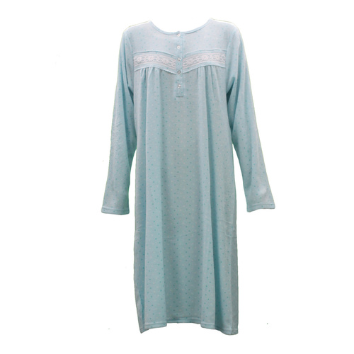 Women's Polar Fleece Plush Long Sleeve Nightie Night Gown Pyjams PJs Sleepwear [Size: S] [Colour: Blue Polka Dots]