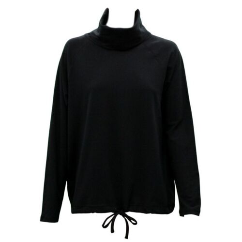 Women's Cotton Long Sleeve Turtle Neck Skivvy Top High Neck w Drawstring Hem [Size: S] [Colour: Black]
