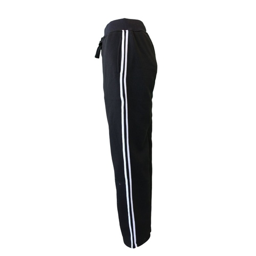 Women's Ladies Track Pants Fleece Lined w Stripes w Zip Pocket Casual Comfy [Size: XS] [Colour: Black w white stripes]