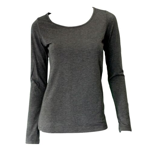 Women's Long Sleeve Crew Neck Soft Stretch T Shirt Tee Top Basic Plain Colours [Colour: Dark Grey] [Size: 2XL] 