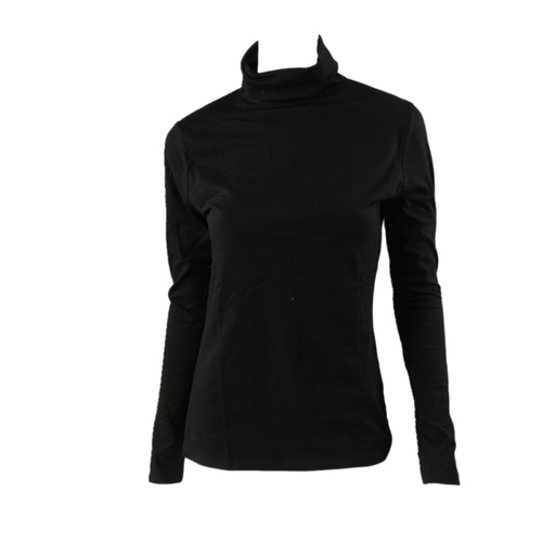Women's Cotton Skivvy Turtleneck Long Sleeve Top High Neck Basic Plain Core [Colour: Black] [Size: L]