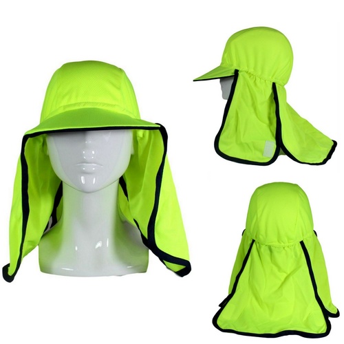 Mens Unisex Hi-Vis Safety Workwear Hat Eyelet Mesh Fluro Hat Elastic Orange Lime [Colour: Lime]