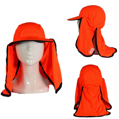Mens Unisex Hi-Vis Safety Workwear Hat Eyelet Mesh Fluro Hat Elastic Orange Lime [Colour: Orange]