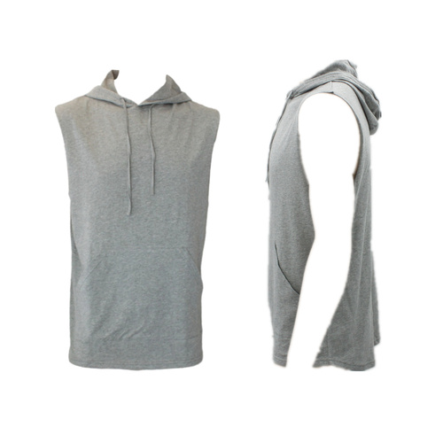 Men's Sleeveless Hoodie Top w Pockets Hooded Gym Muscle Top Vest Hoody Cotton [Size: M] [Colour: Grey]
